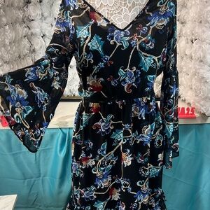 White House Black Market Floral Print Black Dress